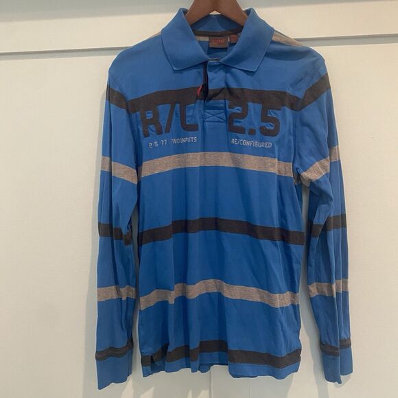 Vintage Esprit Rugby Shirt Men S Blue Striped Stitched Embroidered Urban Fit NWT - Picture 3 of 14